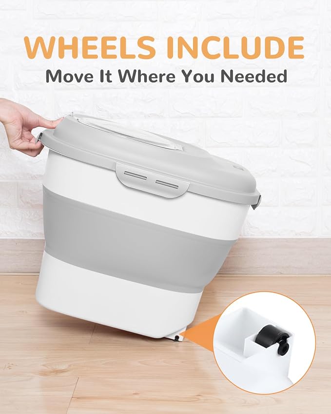 30-35 Lbs Dog Food Storage Container Collapsible Dog Food Container with Airtight Lids, Wheels, Scoop and 2pcs Food Storage Containers, Large Pet food storage for Dog, Cat