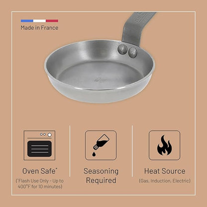 de Buyer MINERAL B Carbon Steel Egg & Pancake Pan - 4.75” Diameter - Naturally Non-Stick Finish - Made in France