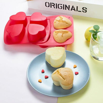 Webake Silicone Heart Mold 2.75" Heart Shaped Cake Pans, 4-Cavity Air Fryer Baking Pan Muffin Cupcake Mold for Baking, Soap, Egg Bites 2 Pack