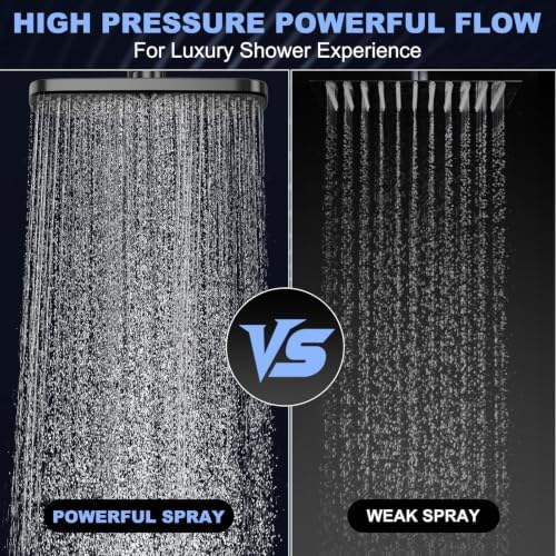 12 Inch High Pressure Rainfall Shower Head Combo,9 Settings Handheld Shower