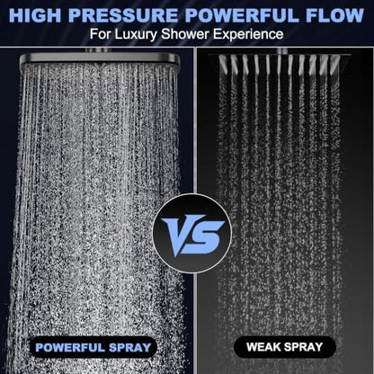 12 Inch High Pressure Rainfall Shower Head Combo,9 Settings Handheld Shower