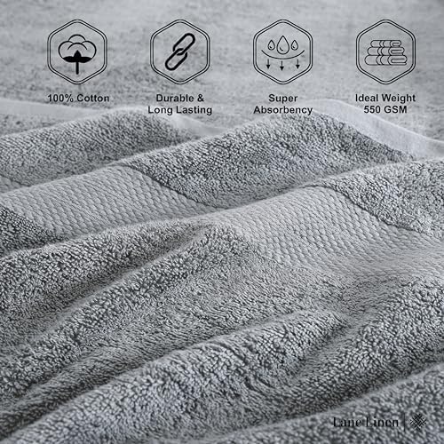 LANE LINEN Bath Sheets 100% Cotton 4 Pack Oversized Soft - Grey