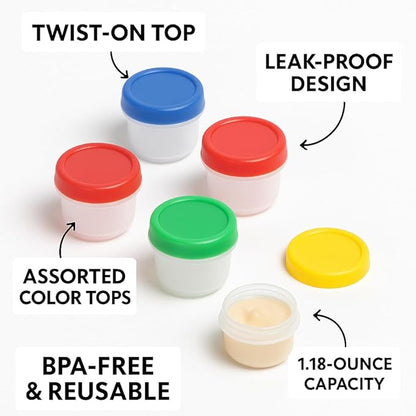 Twist Top 4-Pack Condiment Cups with Lids – 1.18 oz BPA-Free Mini Containers for Dressings, Sauces, Snacks & Spices – Leakproof, Reusable, Dishwasher Safe – 1.25" H x 1.8" W