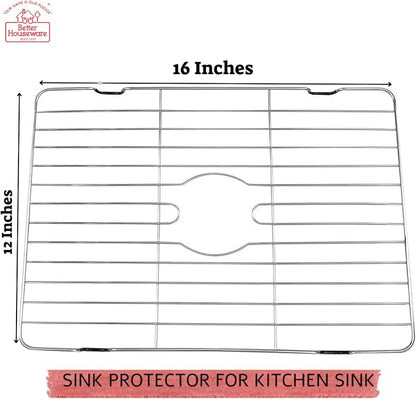 Better Houseware Sink Protectors for Kitchen Sink, Rust-Resistant Scratch-Preventing Stainless Steel Sink Protector Grid, Non-Slip Kitchen Sink Rack for Washing, 16 x 12 x 1 Inch