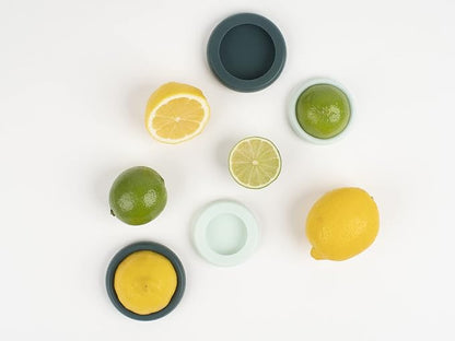 Food Huggers 2pc Reusable Silicone Citrus Savers | BPA Free & Dishwasher Safe | Fruit Produce Storage for Orange, Lemon, Lime, Banana, Cans & More | 2 Pack Round, Forest Mint