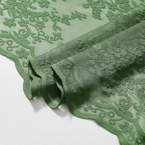 Green Lace Shower Curtain 72x84, 84 Inches Long with Attached Valance