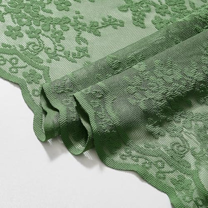 Green Lace Shower Curtain 72x84, 84 Inches Long with Attached Valance