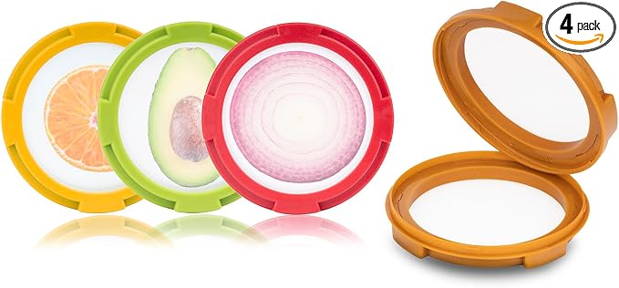 4Pcs Onion Storage Avocado Saver Holder, Lemons Garlic Tomato Peper Fruit Vegetable Container for Fridge (4PCS: Red+Yellow+Brown+Green)