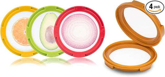 4Pcs Onion Storage Avocado Saver Holder, Lemons Garlic Tomato Peper Fruit Vegetable Container for Fridge (4PCS: Red+Yellow+Brown+Green)