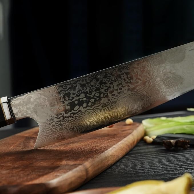 Seido Knives Kiritsuke Damascus Steel Chef Knife Epoxy Resin Stabilized Wood Handle Professional Kitchen Knife VG10 High Carbon Stainless Steel, Forest Green
