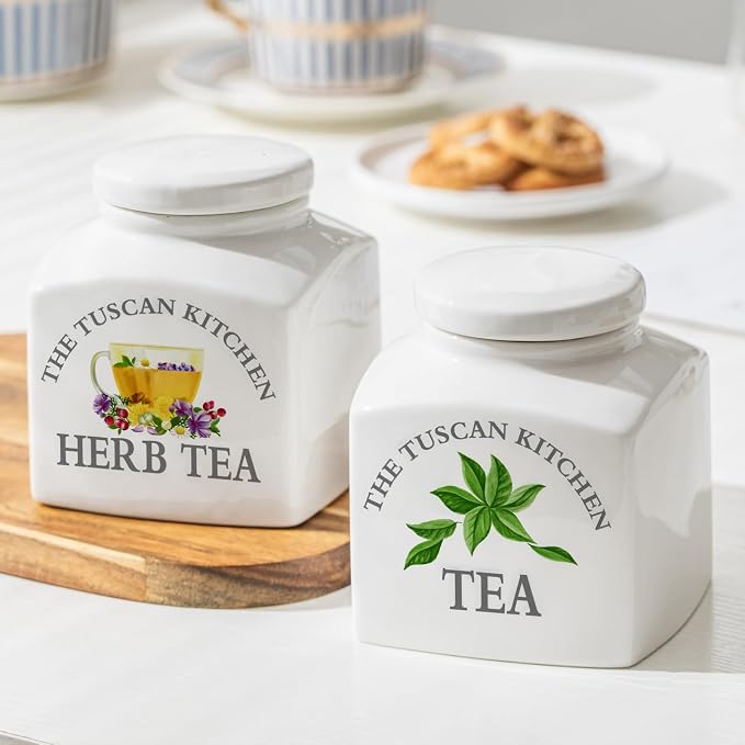 HOMBENE Food Storage Jar, Kitchen Canisters Ceramic Containers with Airtight Lids, 17 fl. oz Containers Jar for Tea White Serving Tea, Matcha and More