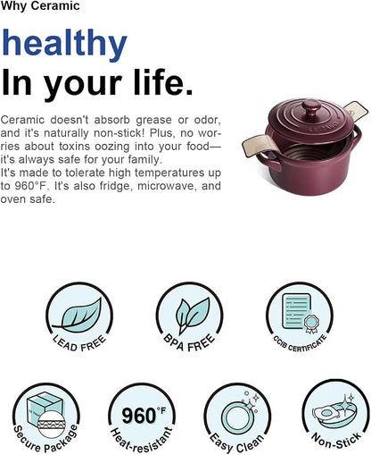 LE TAUCI 3 qt Ceramic Dutch Oven for Bread Baking with Silicone Sling- Lightweight, Non-Toxic, No Seasoning Needed- Oven, Microwave & Dishwasher Safe, Ideal for Home Bakers & Beginners, Wine Red