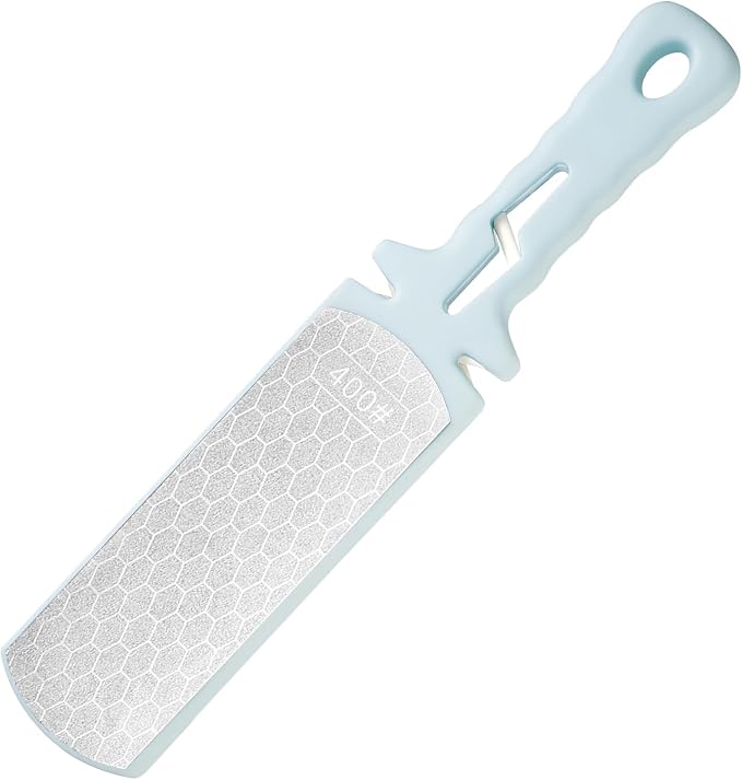 Diamond Sharpening Stone,400/1000 Grit Handheld Double-Sided Diamond Sharpener 5 in 1 Honeycomb Surface Knife Sharpener Plate Whetstone with Ceramic & Tungsten Steel Scissor Slot,Blue