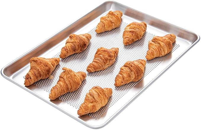 Restaurantware Met Lux 18 x 13 x 1 Inch Baking Sheet Pan 1 Perforated High Temp Baking Sheet - Half-Size Freezable Silver Aluminum Potato Chip Baking Tray Dishwasher-Friendly