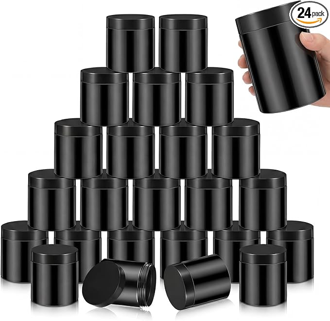 SATINIOR 24 Pieces Empty Clear Plastic Jars with Lids Round Storage Containers Wide Mouth for Beauty Product Cosmetic Cream Lotion Liquid Butter Craft and Food(Black,16 oz)