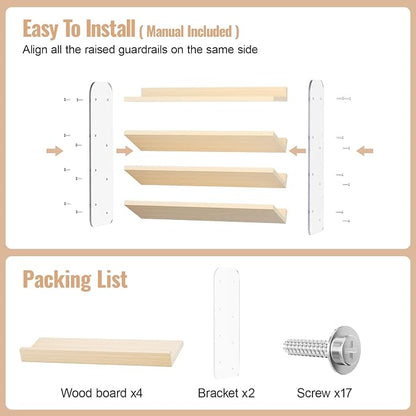 MUDEELA Clear Spice Rack Organizer for Cabinet, 4 Tiered Vertical Spice Shelf, Wooden Seasoning Organizer for Countertop, Kitchen, Pantry, Freestanding, 13.3" W × 11.2" H (No Jars Included)