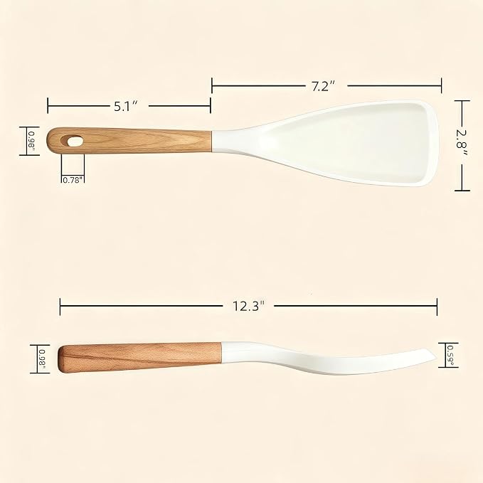 Silicone Cooking Spoon & Spoonula Spatula for Nonstick Cookware, Heat Resistant 600°F Kitchen Utensil, BPA-Free Food-Grade, Solid Wood Handle, Serving Scraping Scooping Stirring (Black & White)