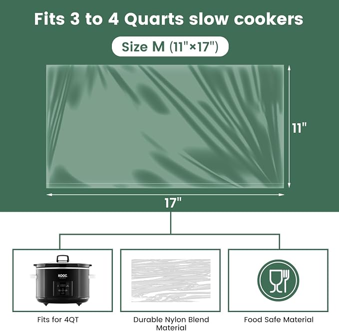 KOOC Slow Cooker Liners 11"x17" 30 count Middle Size Disposable Pot Liners Cooking Bags Fit 3 qt to 4 qt Pot BPA Free Fresh Locking Seal Design