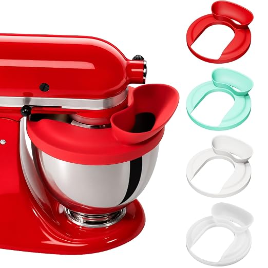 Silicone Kitchen Aid Splash Guard for Stand Mixer & Tilt Head Mixer, 4.5-5QT Mixing Bowl Pouring Shield & Flour Funnel, Kitchen Aid Accessories and Attachments - (Red)