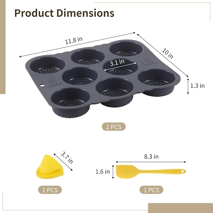 Generic 2 Pcs Hamburger Bun Molds, 8-Cup Silicone Burger Bun Pans with Spatula and Grab Glove, Nonstick Perforated Baking Pans, Rectangular Bread Molds, Dishwasher and Microwave Safe