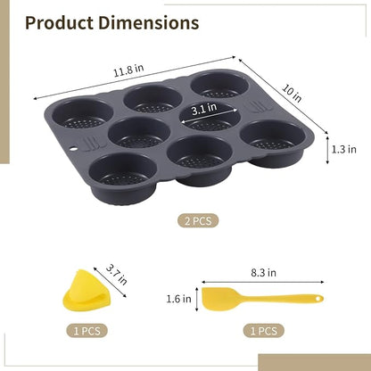 Generic 2 Pcs Hamburger Bun Molds, 8-Cup Silicone Burger Bun Pans with Spatula and Grab Glove, Nonstick Perforated Baking Pans, Rectangular Bread Molds, Dishwasher and Microwave Safe