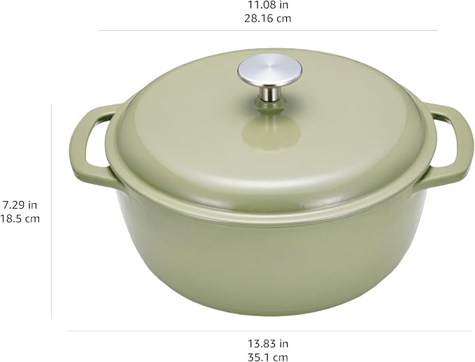 Amazon Basics Cast Iron Dutch Oven Pot with Lid, Enameled, Dual Handles, Round, Heavy-Duty, Medium, 6-Quart, Olive