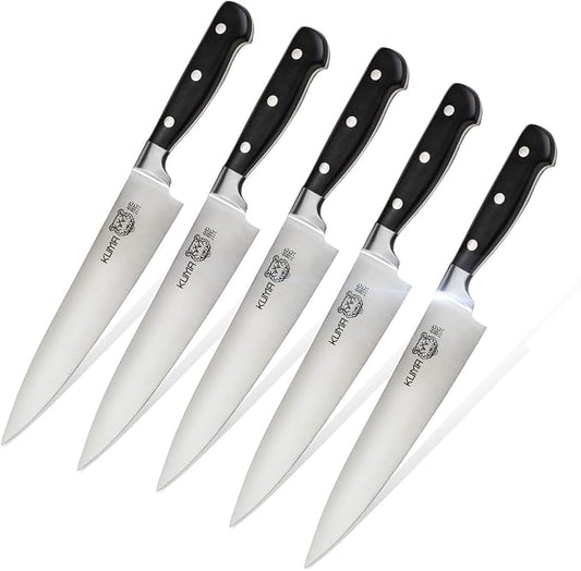 KUMA Multi Purpose Chef Knife Pro Bolster Edition (Set of 5) - 8 Inch Chef's Knife for Carving, Slicing & Chopping - Great Ergonomic Handle - Professional Kitchen Knives
