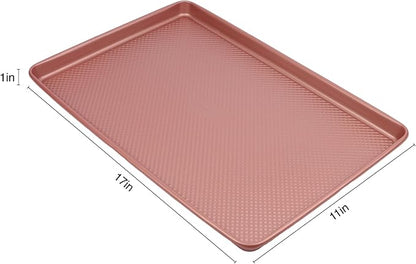 David Burke 17x11 Cookie Sheet with Chrome Cooling Rack – Carbon Steel, PFTE & PFOA Free, Oven Safe, Non-Toxic, Perfect for Baking and Roasting – Rose Gold