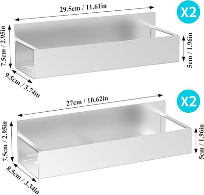 HuggieGems 4 Pack Magnetic Spice Storage Rack Organizer for Refrigerator and Oven, Silver Fridge Organizers and Storage