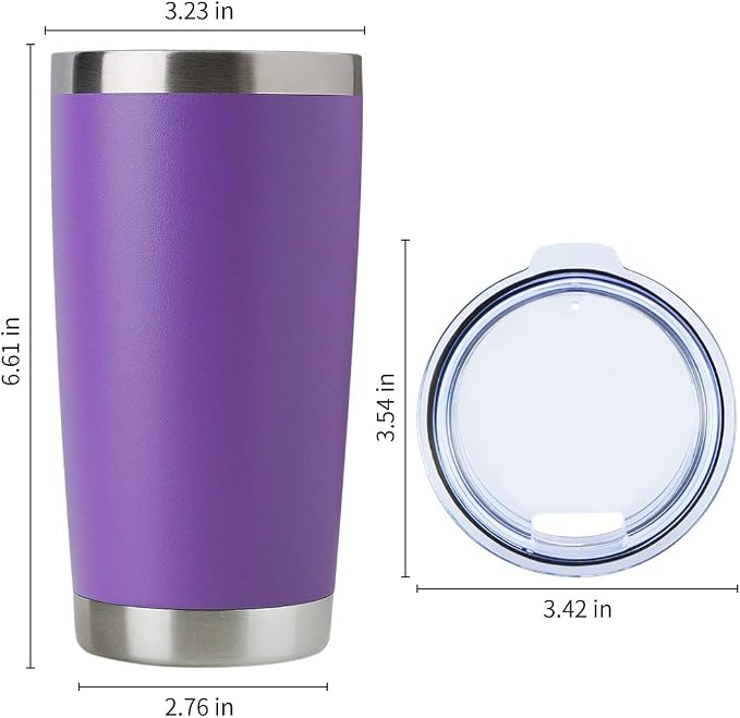 DOMICARE 20oz Stainless Steel Tumbler Bulk with Lid, Double Wall Vacuum Insulated Travel Mug, Powder Coated Coffee Cup, Powder Purple, 8 Pack