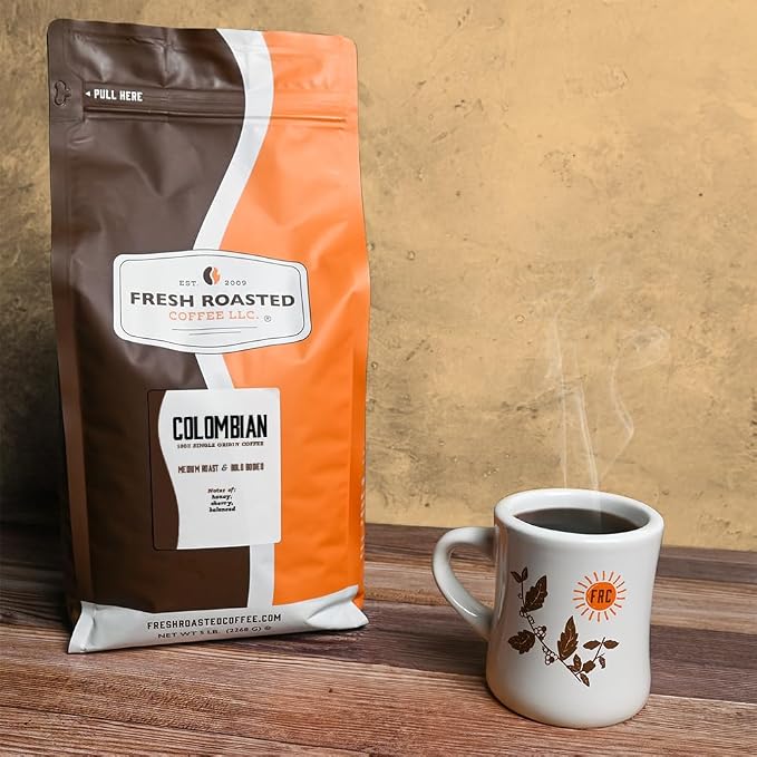 Fresh Roasted Coffee, 100% Colombian Whole Bean Coffee, Medium Roast, Kosher, 5 lb (80 oz)