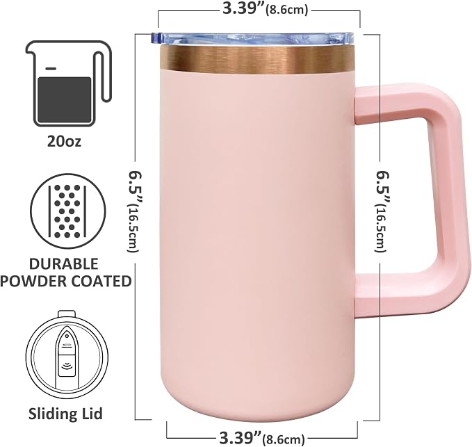 20 oz Insulated Coffee Mug with Lid, Stainless Steel Coffee Tumbler Bulk, Double Wall Vacuum Travel Mug with Handle, Leakproof Powder Coated Coffee Cups for Hot and Cold Drinks (Mixed B,4 pack)
