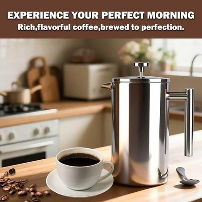 Extra Large French Press, French Press Coffee Maker 61 oz (1.8L), Insulated Stainless Steel French Press XXL Large Capacity Double Walled with Spoon for Espresso Coffee or Tea