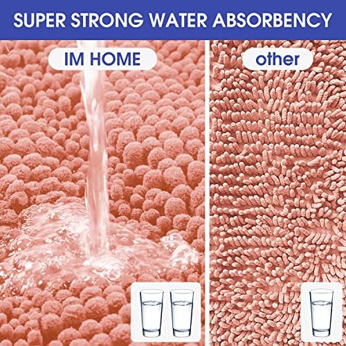 ACCUMTEK Striped Coral Bathroom Rug Mat 44"x24" Ultra Soft, Non Slip Chenille Bath Rugs, Absorbent Plush Shaggy Bath Mats for Bathroom, Bedroom, Kitchen, Shower, Tub