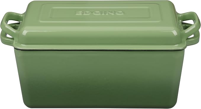 EDGING CASTING Enameled Cast Iron Dutch Oven, Oblong Bread Oven for Sourdough Bread Baking, Baking Pan, Dual Handles, Oven Safe, 4 Quart, Pistachio Green