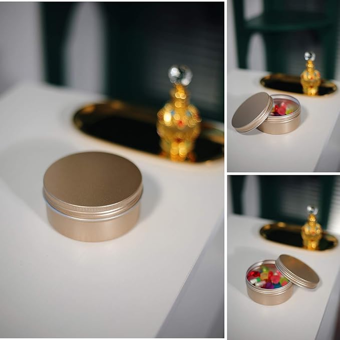 6 Oz Aluminum Metal Tin 18 Pack Can Tins Empty Screw Top Spice Tins Aluminum Containers with Lids(Frosted Gold)