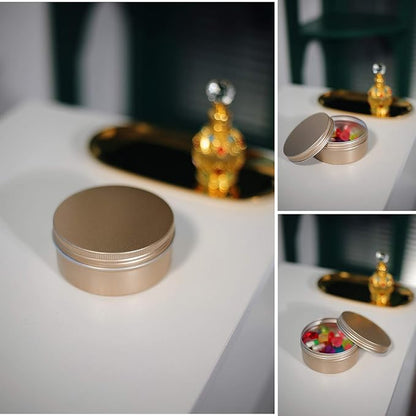 6 Oz Aluminum Metal Tin 18 Pack Can Tins Empty Screw Top Spice Tins Aluminum Containers with Lids(Frosted Gold)