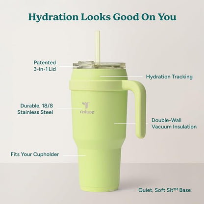 REDUCE 40 oz Stainless Steel Tumbler with Handle - Dual-Wall Vacuum Insulated Travel Mug, Sweat-Proof Lid & Reusable Straw - Keeps Drinks Cold for 24 Hrs, Fits Cupholders, Dishwasher Safe - Mojito