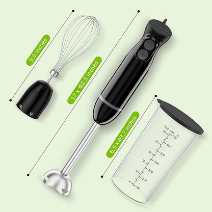 Bonsenkitchen Immersion Blender Handheld, 2 Mixing Speed Hand Blender Electric with Sharp Blades, 3-In-1 Hand Held Stick Blender with Egg Whisk, 24oz Beaker for Soups, Smoothies, Sauce