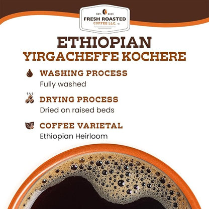 Fresh Roasted Coffee, Ethiopian Yirgacheffe Kochere, 2 lb (32 oz), Medium Roast, Kosher, Ground