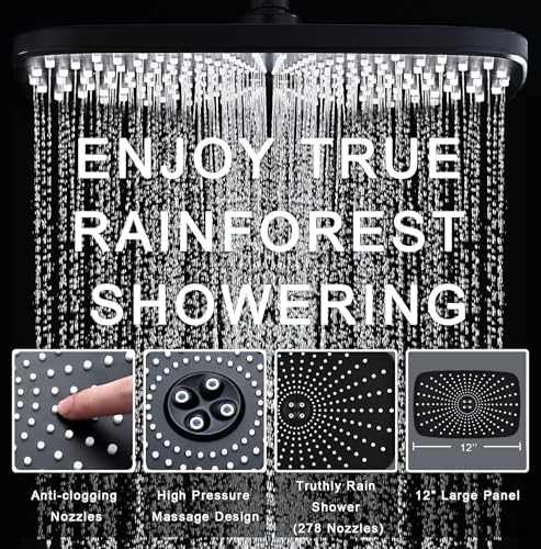 Rain Shower Head with Handheld Showerhead, Black 1.8GPM 460311
