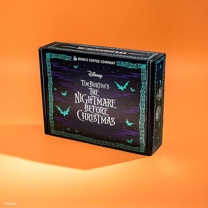Bones Coffee Company The Nightmare Before Christmas Collector's Box 5 Flavored Coffee Low Acid Medium Roast Arabica Beans Specialty Coffee Gifts For Auto Drip and French Press, 4 oz Pack of 5 Whole