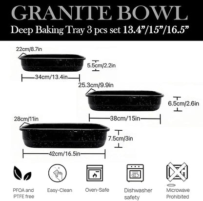 3-Pack Turkey Roasting Pans for Ovens Cake Roaster Pan Set Deep Lasagna Baking Pan,17/15/13Inch Spotted Enamel Steel Vessel Used for Dinners Cooking Safe Easy to Clean Bakeware Merry Christmas Gift