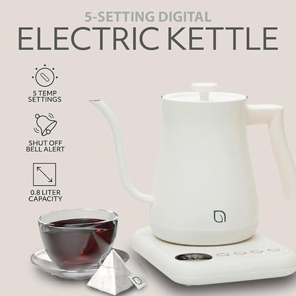 WILLOW ECO SERIES Gooseneck Electric Kettle with 5 Temperature Presets and Keep Warm Feature, 0.8L Pour Over Kettle for Coffee & Tea 1200W Quick Heating with 100% Stainless Steel Interior Water Heater