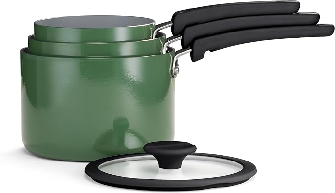 Tramontina Ceramic Non Stick 6-Piece Nesting Sauce Pan Set with Lids - Stackable Nonstick Cookware Set, Dishwasher and Oven Safe, Green