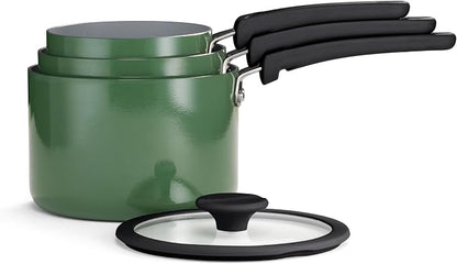 Tramontina Ceramic Non Stick 6-Piece Nesting Sauce Pan Set with Lids - Stackable Nonstick Cookware Set, Dishwasher and Oven Safe, Green