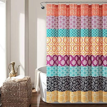 Lush Decor Bohemian Stripe Shower Curtain, 72" W x 72" L, Fuchsia & Orange - Bathroom Curtain - Striped Shower Curtain - Boho Decor - Fabric Shower Curtains