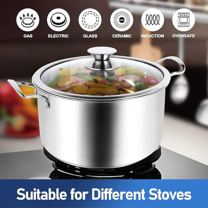 Aufranc 10-Piece Pots and Pans Set, Stainless Steel Cookware Set- Includes Ergonomic Handle Saucepans, Skillets, Dutch Oven, Stockpot, Steamer & More - Premium Pots and Pans for Home Chefs