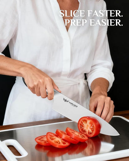Kitchen Knife Set with Block: 14-Piece German Stainless Steel Full Tang Professional Knife - Comfortable Grip Reduces Hand Fatigue 30% - Dishwasher Safe & Sharpener - Black Knife Set for Cooking