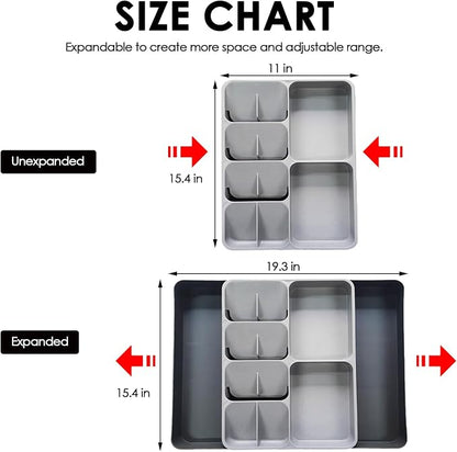 Silverware Organizer, Expandable Cutlery Drawer Organizer Utensil Tray for Home and Kitchen, Upgrade Adjustable Plastic Storage Flatware Holder for Forks, Spoons and Knives Large Grey